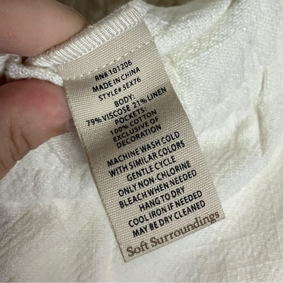 Soft Surroundings Mirage Linen Embroidered Wide Leg Pant Boho Beachy Cream 1X - Picture 7 of 8